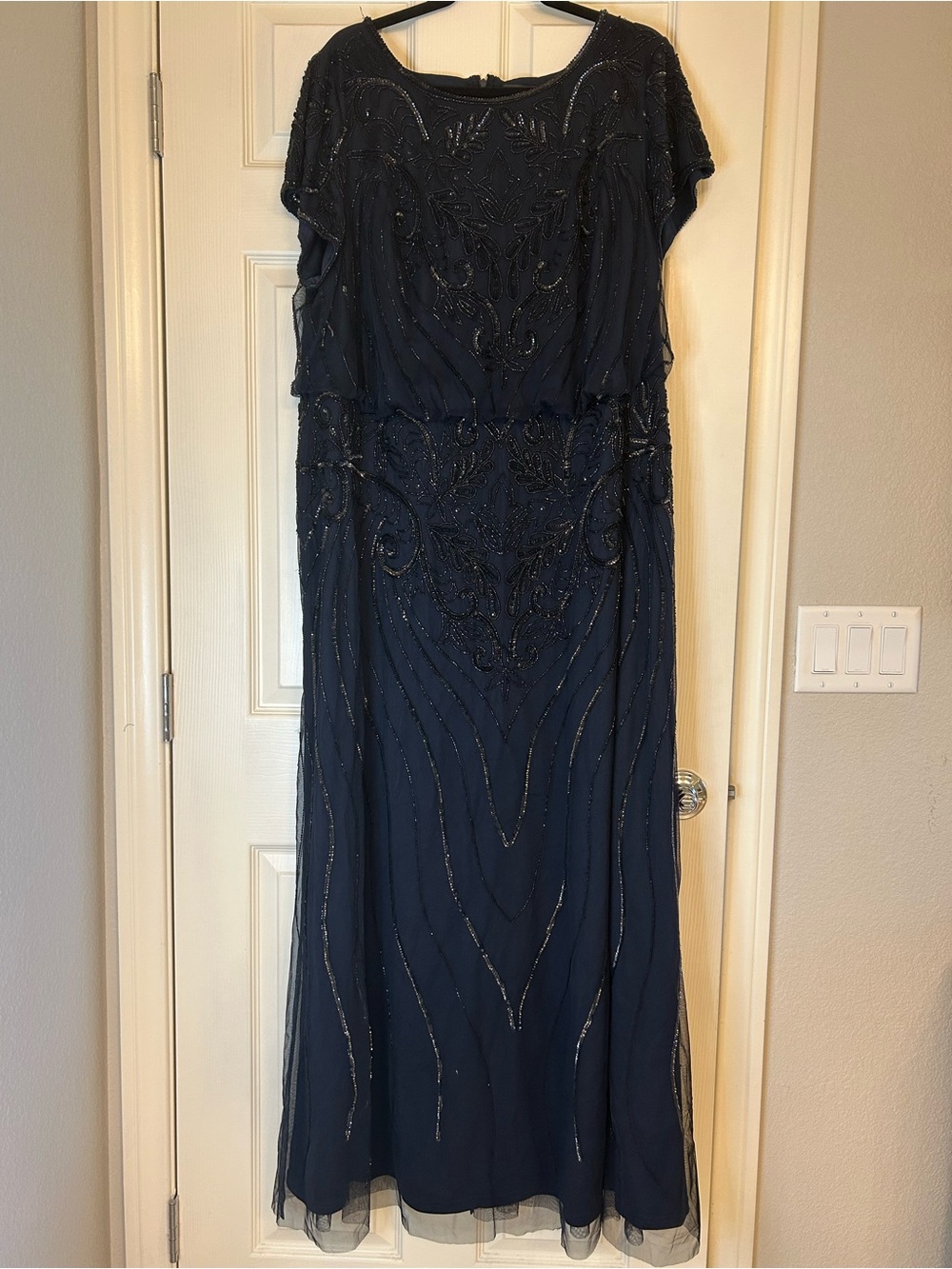 Adrianna Papell Navy Beaded Maxi Dress (Bin A2-026)